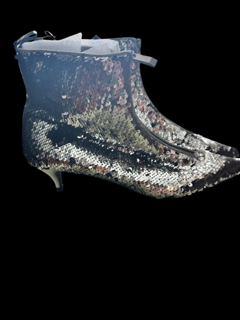 Zara Silver Sequin Kitten Heel Booties